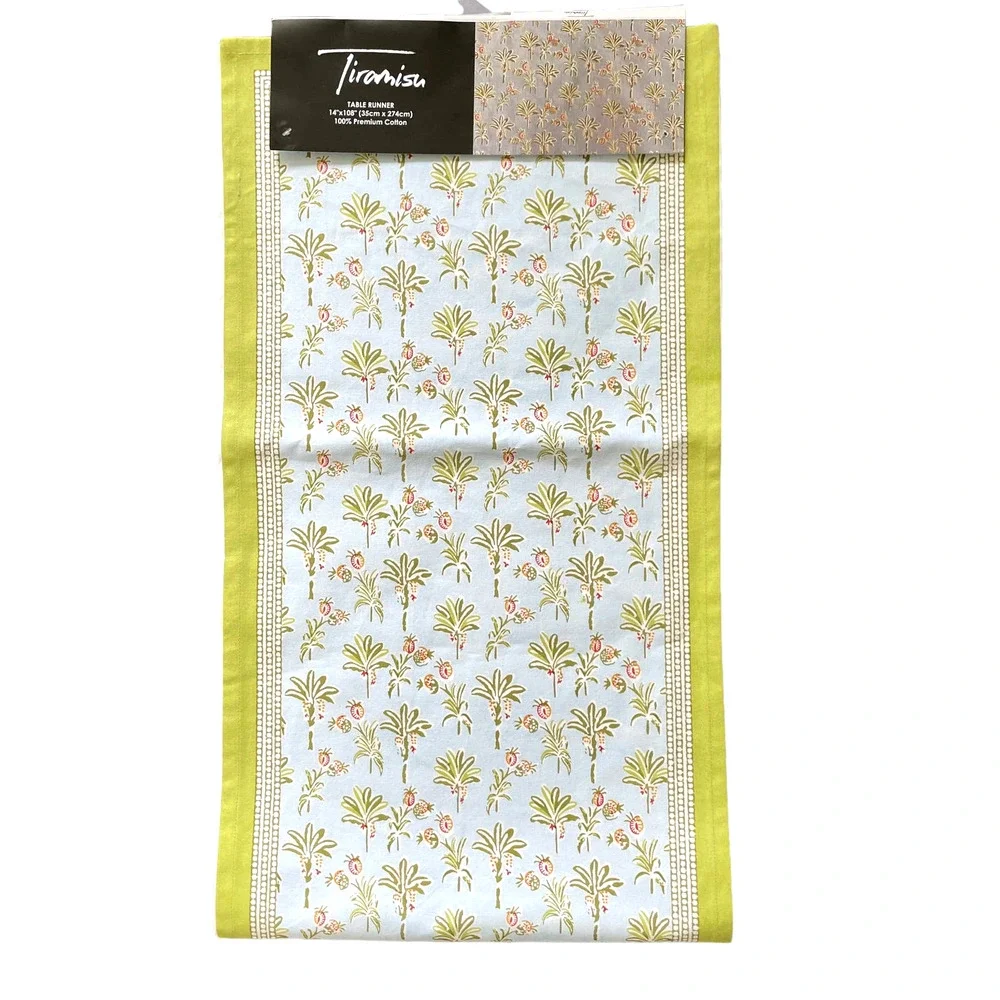 TIRAMISU Table Runner 14x108 Floral Palms & Pineapples 100% Premium Cotton NEW